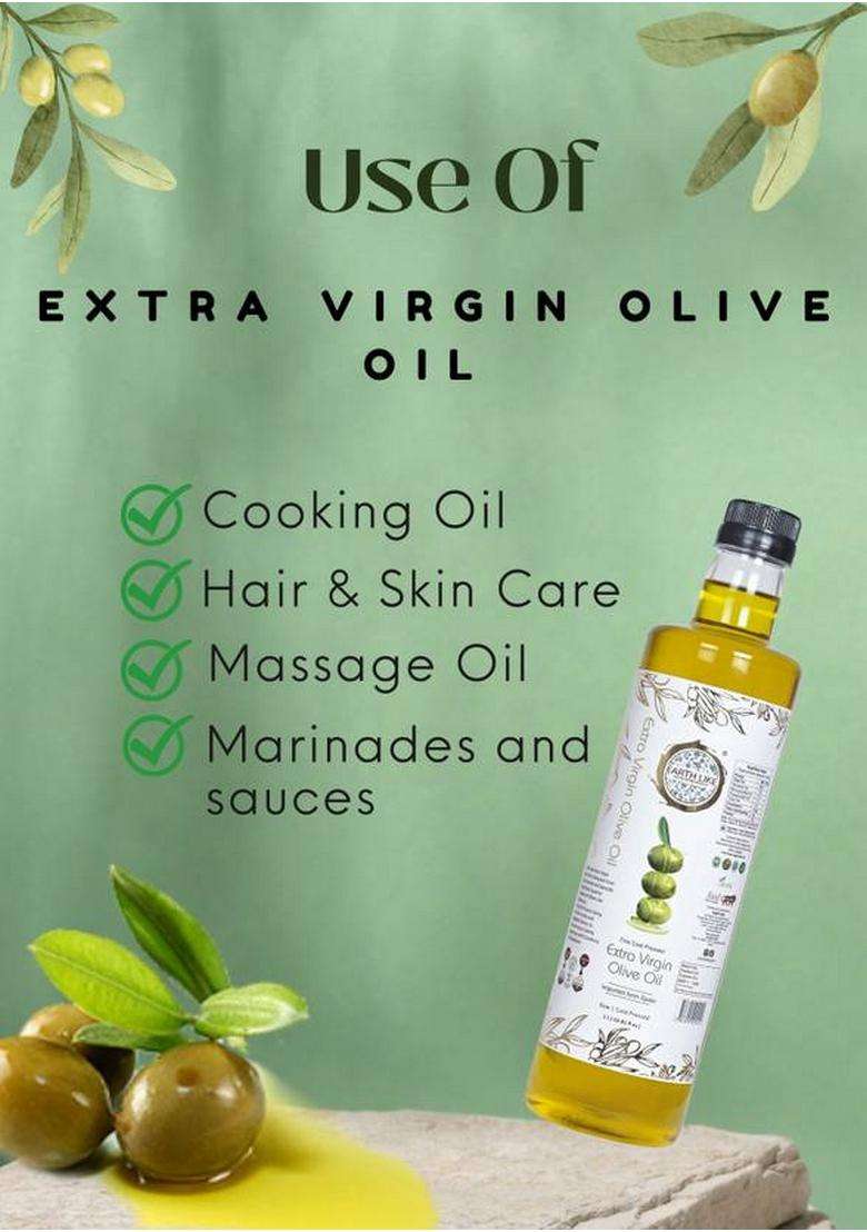Earth Like Extra Virgin Olive Oil 1 Liter | Cold Pressed 100% Pure & Natural Pet Bottle (1 L) - Indya