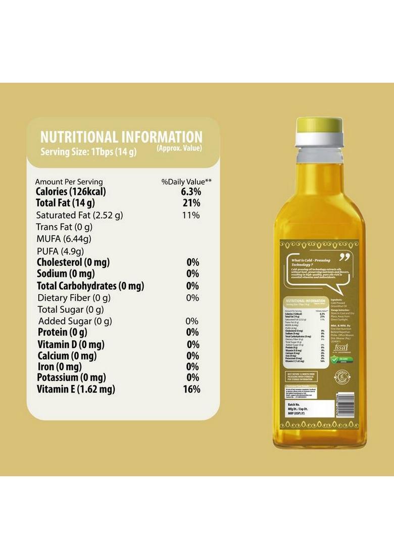 First Diet Nutrition Groundnut Cold Pressed Oil Plastic Bottle (1 L)