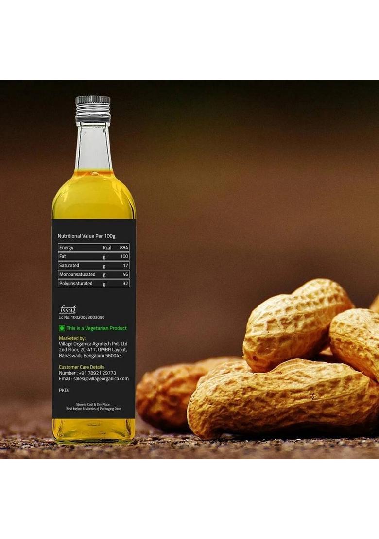 Village Organica Organic And Cold Pressed Groundnut Oil Glass Bottle (750 Ml)