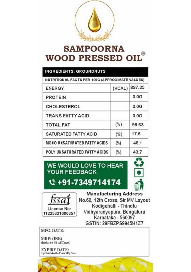 Sampoorna 1 Ltr Cold Pressed Groundnut Oil Pet Bottle (1 L)