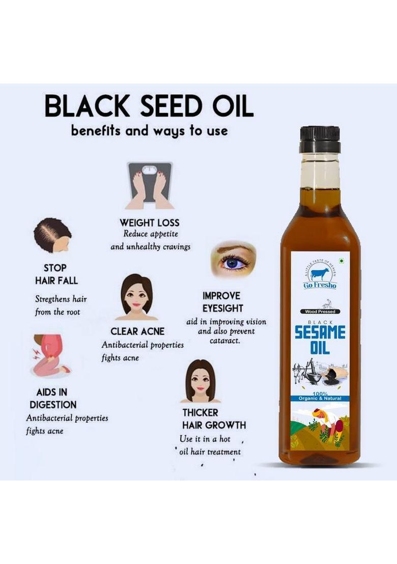 Go Fresho Wood Pressed Black Sesame Oil | 100% Pure, Natural & Cold Pet Bottle (1 L)
