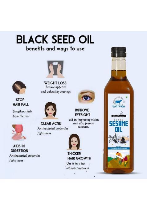 Go Fresho Wood Pressed Black Sesame Oil | 100% Pure, Natural & Cold Pet Bottle (1 L)