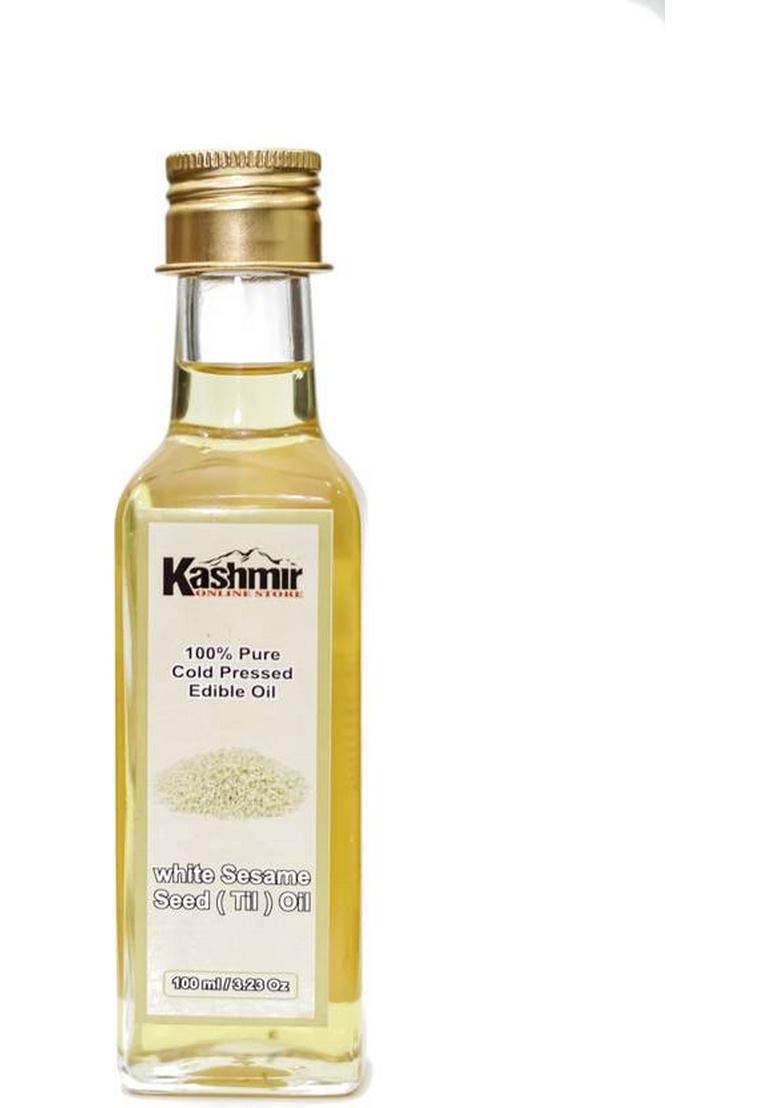 Kashmir Online Store Cold Pressed White Sesame Oil For Cooking,Skin,Face,Hair Growth Glass Bottle (100 Ml)