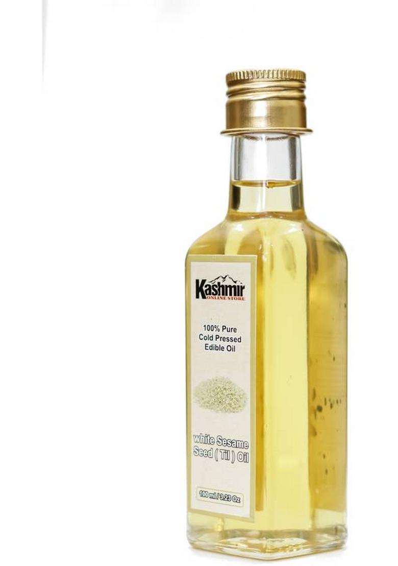 Kashmir Online Store Cold Pressed White Sesame Oil For Cooking,Skin,Face,Hair Growth Glass Bottle (100 Ml)
