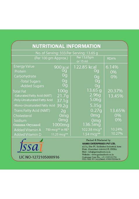 Nutrigreen Multi Source Edible Oil 1 Liters | Fortified With Vitamins A & D2 |Cooking Vegetable Pouch (1 L)