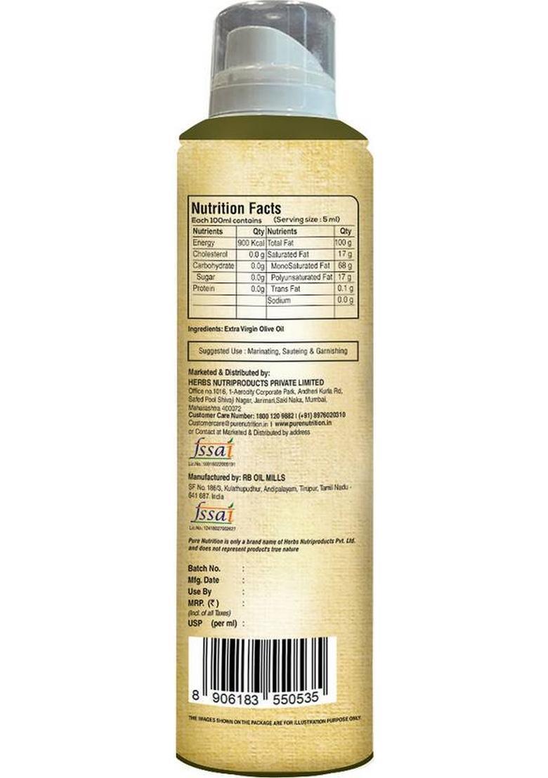 Pure Nutrition 100% Organic Cold Pressed, Cook With 10X Less Oil, Baking, Air-Frying, Saute Olive Oil Tin (200 Ml)
