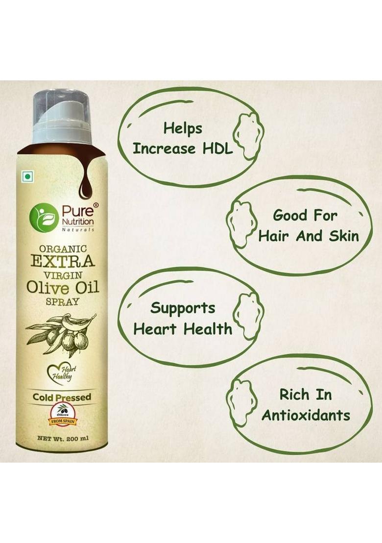Pure Nutrition 100% Organic Cold Pressed, Cook With 10X Less Oil, Baking, Air-Frying, Saute Olive Oil Tin (200 Ml)