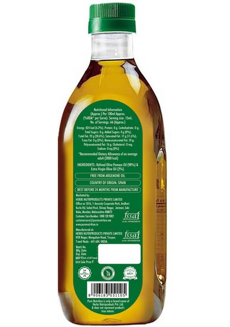 Pure Nutrition Cooking Pomace Edible Olive Oil, Frying, Baking, Healthy Oil Low Fat Pet Bottle (1 L)