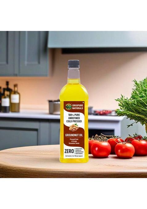 Orgipure Naturals 1 Liter Unrefined Chemical-Free 100% Pure And Natural Cold-Pressed Groundnut Oil Pet Bottle (1 L)