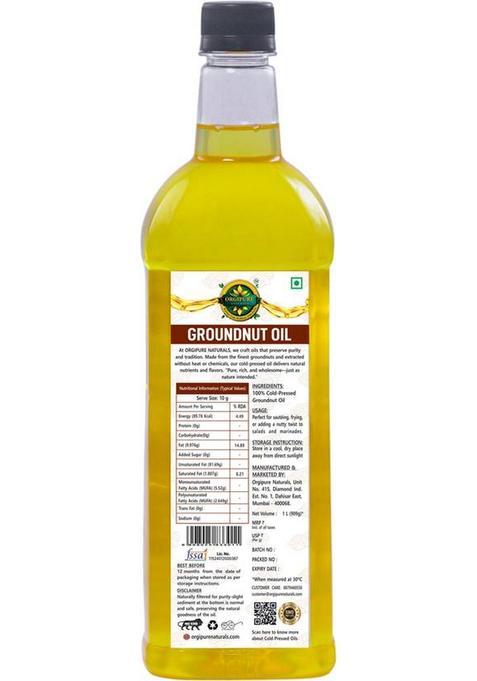 Orgipure Naturals 1 Liter Unrefined Chemical-Free 100% Pure And Natural Cold-Pressed Groundnut Oil Pet Bottle (1 L)