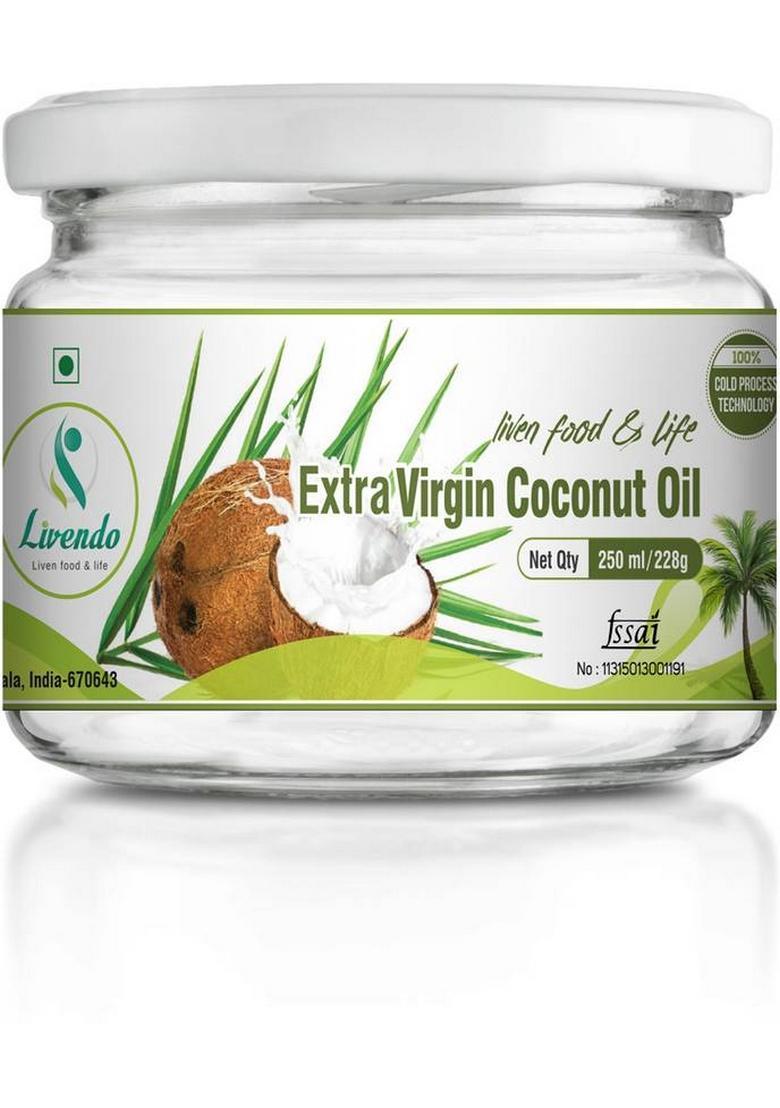 Livendo Extra Virgin Coconut Oil (100% Natural And Cold Pressed) 250 Ml (Glass Bottle) Glass Bottle (250 Ml)