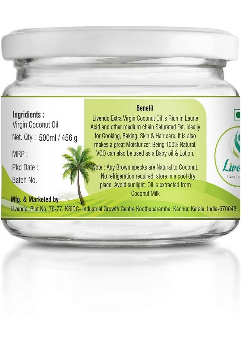 Livendo Extra Virgin Coconut Oil (100% Natural And Cold Pressed) 250 Ml (Glass Bottle) Glass Bottle (250 Ml)