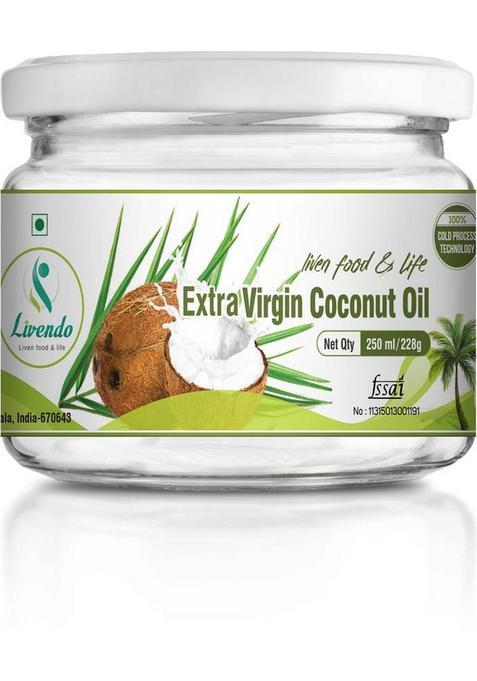 Livendo Extra Virgin Coconut Oil (100% Natural And Cold Pressed) 250 Ml (Glass Bottle) Glass Bottle (250 Ml)