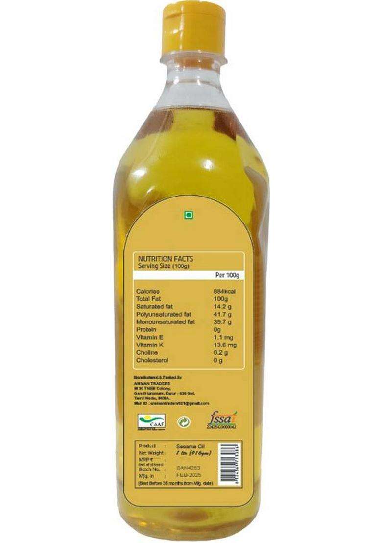 Ns Gold 100% Pure And Natural Unrefined, Cold Pressed Sesame Oil | Rich In Aroma Flavour Plastic Bottle (1 L) - Indya