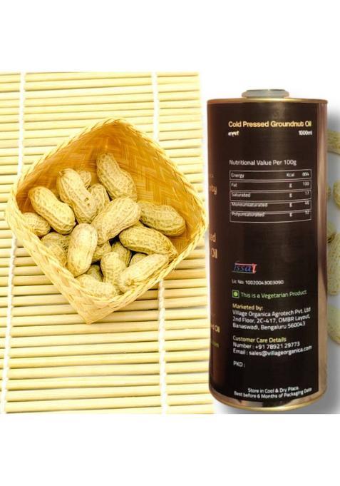 Village Organica Cold Pressed Groundnut Oil | Peanut Pure & Unadulterated Chemical Free Tin (1 L)