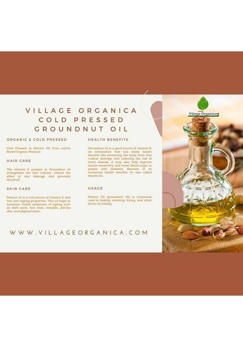 Village Organica Cold Pressed Groundnut Oil | Peanut Pure & Unadulterated Chemical Free Tin (1 L)