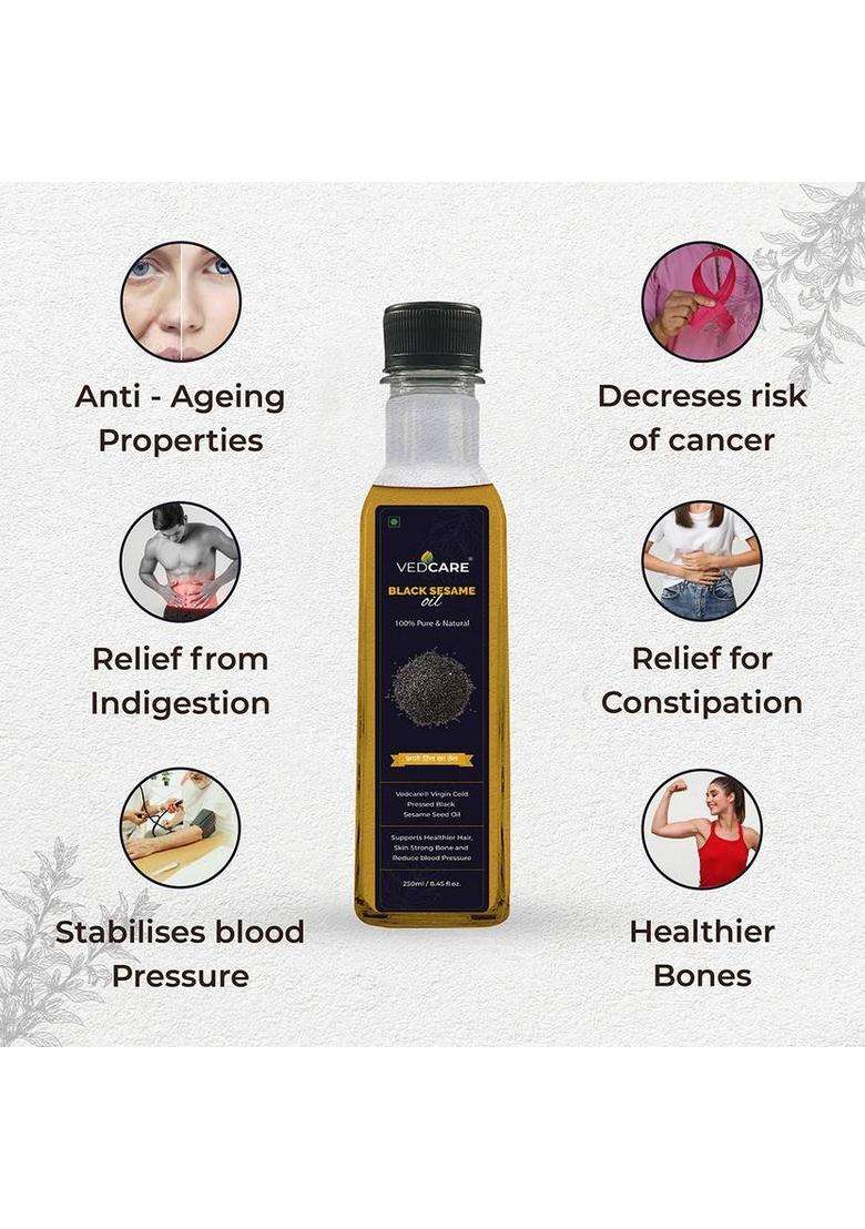 Vedcare Virgin Cold Pressed Black Sesame Seed Oil Plastic Bottle (250 Ml) - Indya
