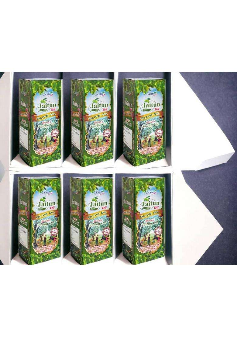 Laxmi Olive Oil Jaitun Ka Tail Virgin Extra Light Edible Cooking Body Hair Massage Tel Box (6 X 100 Ml) - Indya