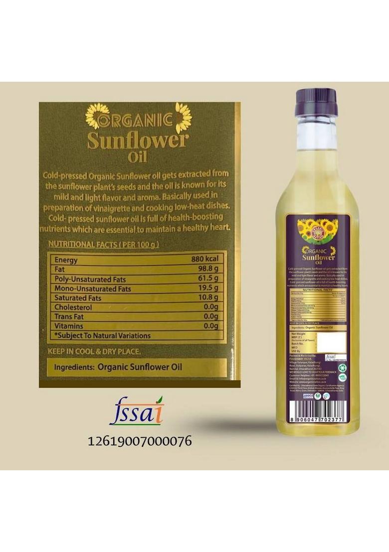 Organic Nation Sunflower Oil | Unrefined Cold Presses 100 % Certified Plastic Bottle (1 L)