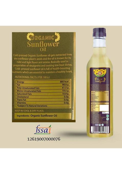 Organic Nation Sunflower Oil | Unrefined Cold Presses 100 % Certified Plastic Bottle (1 L)