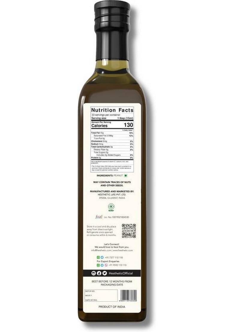 Hesthetic Premium Cold Pressed (Peanut) Groundnut Oil Glass Bottle (500 Ml)