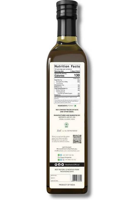 Hesthetic Premium Cold Pressed (Peanut) Groundnut Oil Glass Bottle (500 Ml)