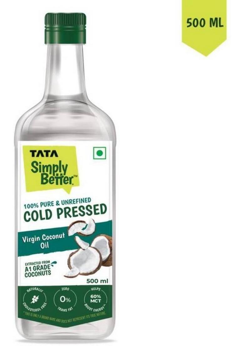 Tata Simply Better Pure & Unrefined Virgin Cold Pressed Coconut Oil Plastic Bottle (2 X 0.5 L)