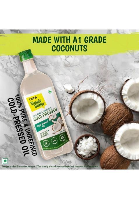 Tata Simply Better Pure & Unrefined Virgin Cold Pressed Coconut Oil Plastic Bottle (2 X 0.5 L)