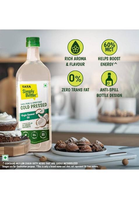Tata Simply Better Pure & Unrefined Virgin Cold Pressed Coconut Oil Plastic Bottle (2 X 0.5 L)
