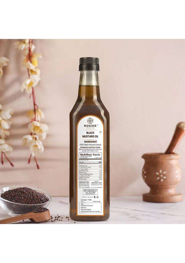 Rosier Wood Pressed Organic Black Mustard Oil 1Ltr Pure, Natural & Healthy Pet Bottle (1 L) - Indya