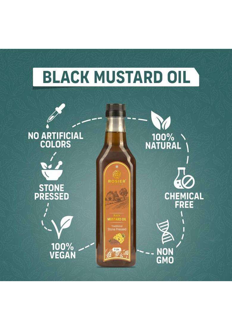Rosier Wood Pressed Organic Black Mustard Oil 1Ltr Pure, Natural & Healthy Pet Bottle (1 L) - Indya