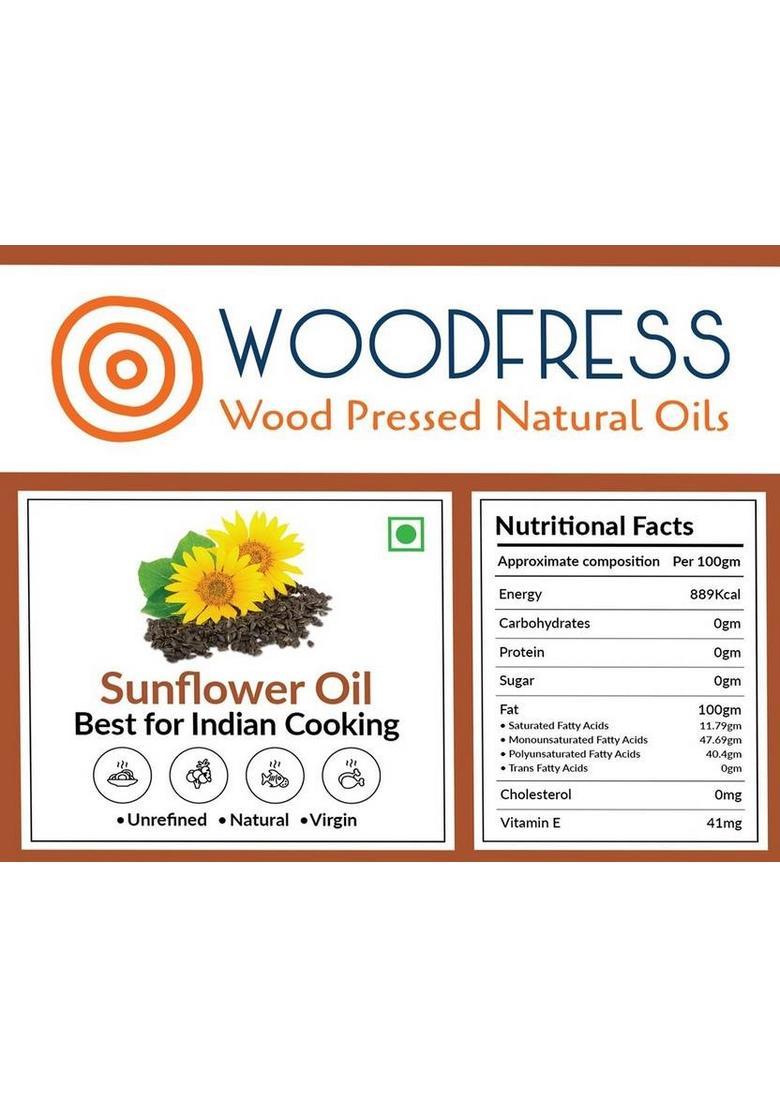 Woodfress Wooden Cold Pressed Sunflower Oil 1L (Wood / Lakdi Ghani Marachekku) Tin (1 L)