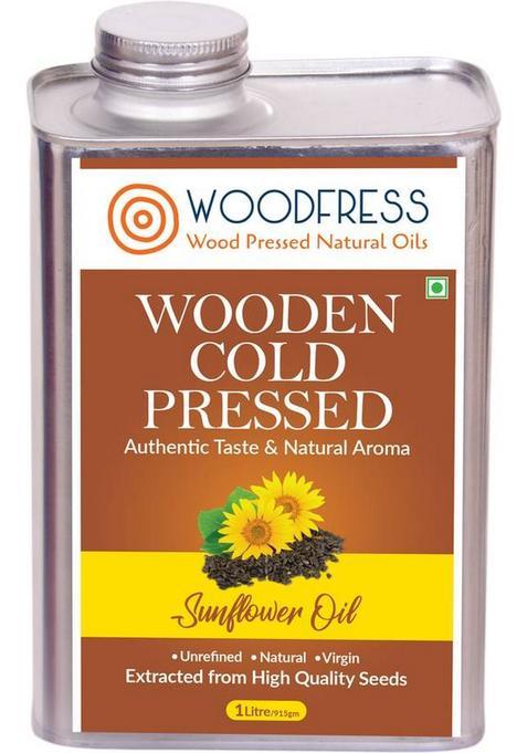 Woodfress Wooden Cold Pressed Sunflower Oil 1L (Wood / Lakdi Ghani Marachekku) Tin (1 L)