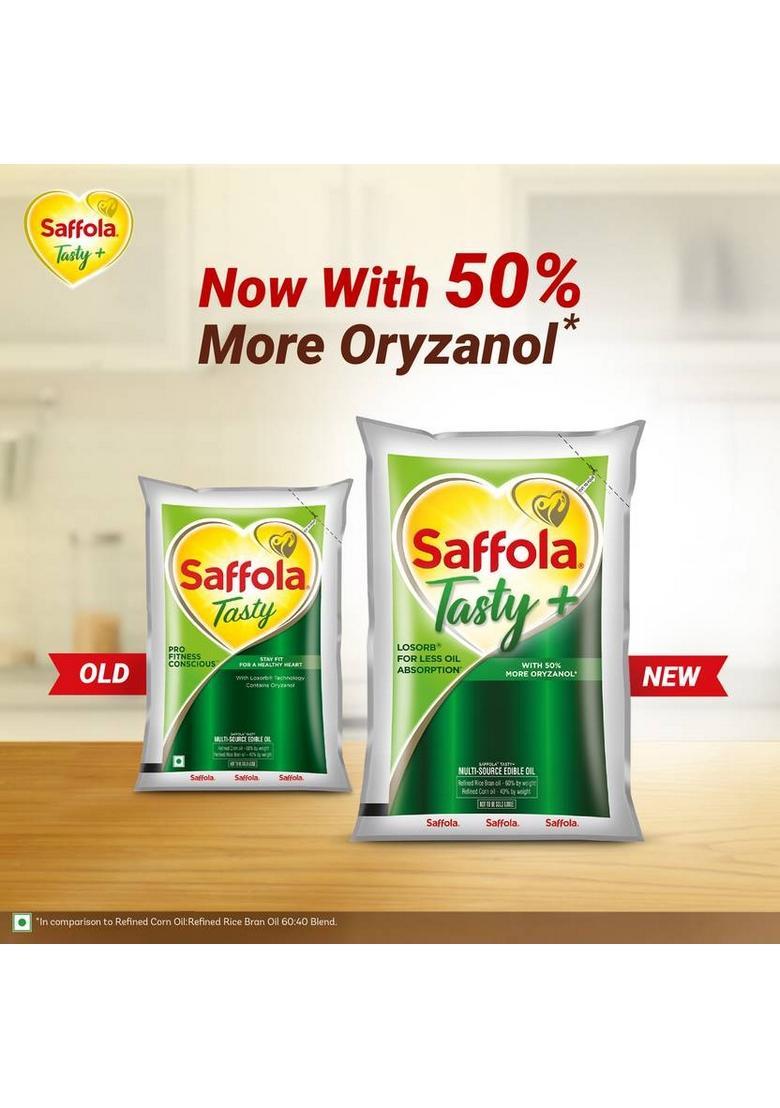 Saffola Tasty + Corn & Rice Bran Refined Oil | 50% More Oryzanol Blended Pouch (820 G)