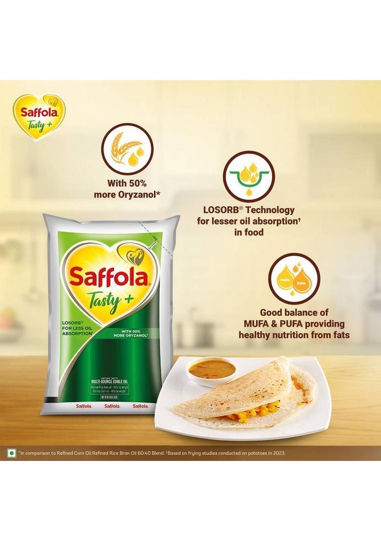 Saffola Tasty + Corn & Rice Bran Refined Oil | 50% More Oryzanol Blended Pouch (820 G)