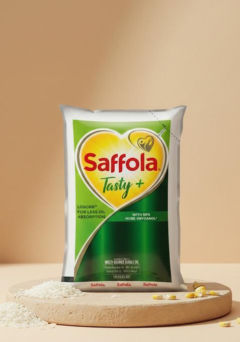 Saffola Tasty + Corn & Rice Bran Refined Oil | 50% More Oryzanol Blended Pouch (820 G)