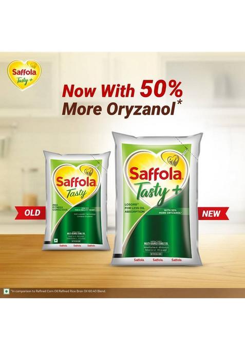 Saffola Tasty + Corn & Rice Bran Refined Oil | 50% More Oryzanol Blended Pouch (820 G)