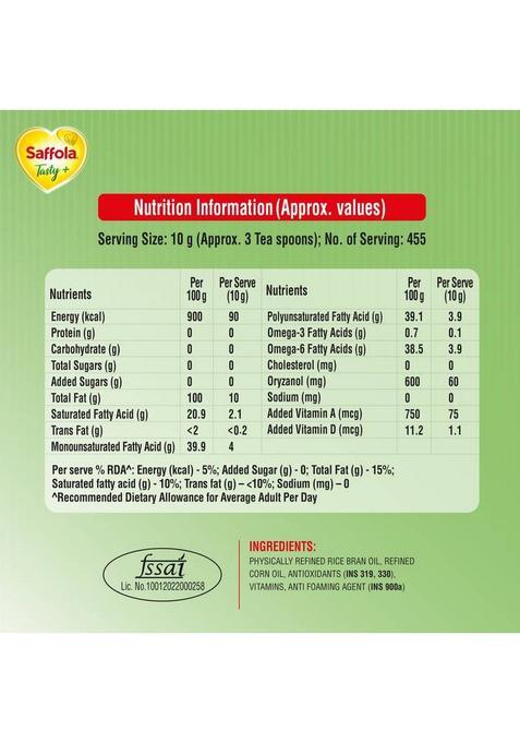 Saffola Tasty + Corn & Rice Bran Refined Oil | 50% More Oryzanol Blended Pouch (820 G)