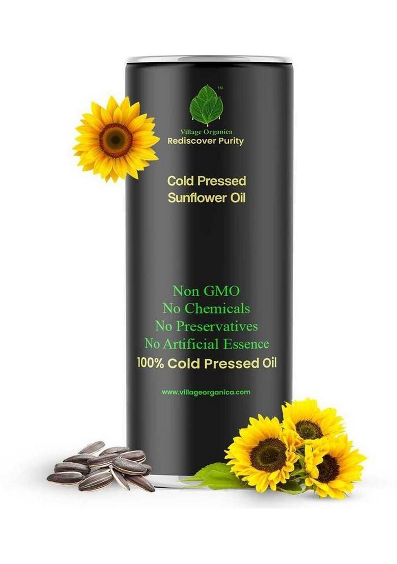 Village Organica Cold Pressed Sunflower Oil | Pure & Unadulterated Vitamin A E Tin (1 L)
