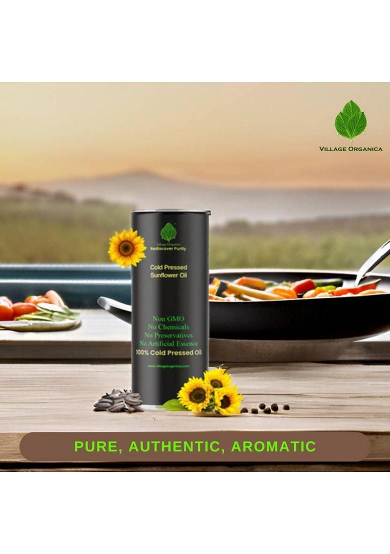Village Organica Cold Pressed Sunflower Oil | Pure & Unadulterated Vitamin A E Tin (1 L)