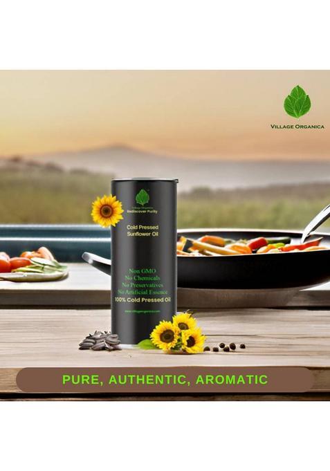 Village Organica Cold Pressed Sunflower Oil | Pure & Unadulterated Vitamin A E Tin (1 L)
