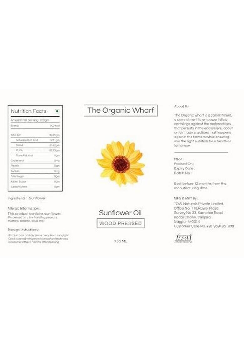 The Organic Wharf Unrefined Truly Healthy And Natural Food Oil, Chemical Free Sunflower Oil Glass Bottle (750 Ml)