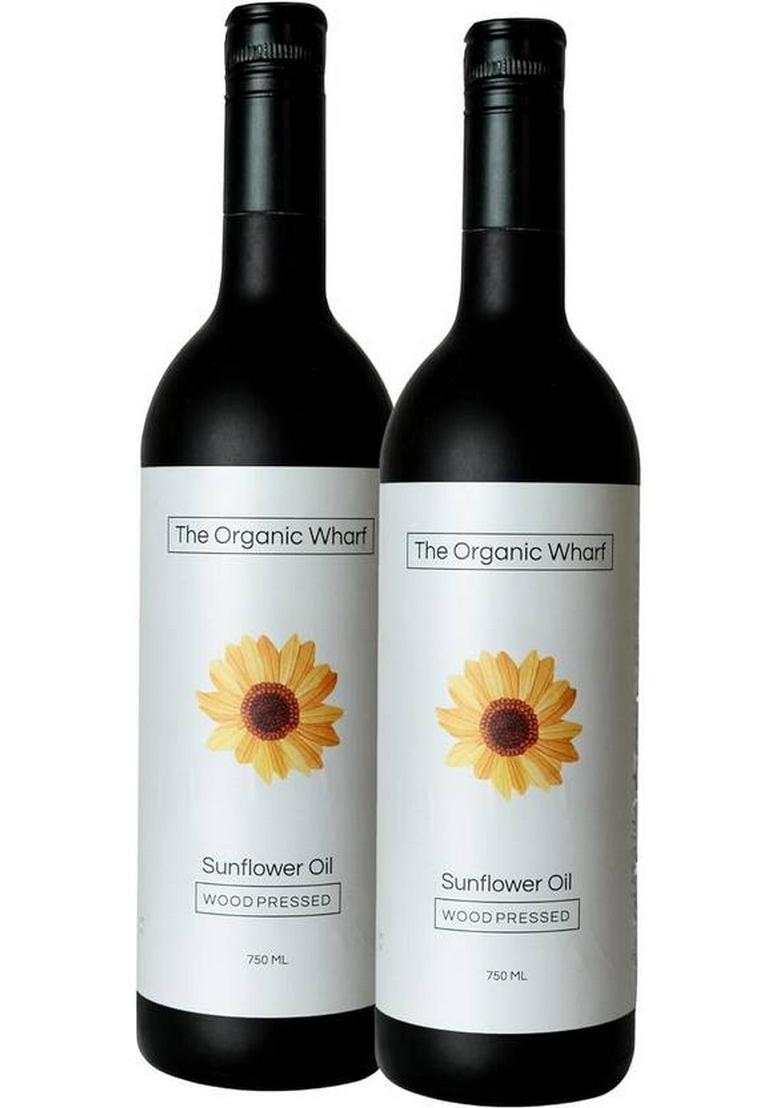 The Organic Wharf Natural Unrefined, And Pure | Truly Culinary Oil, Chemical-Free Sunflower Oil Glass Bottle (2 X 375 Ml)