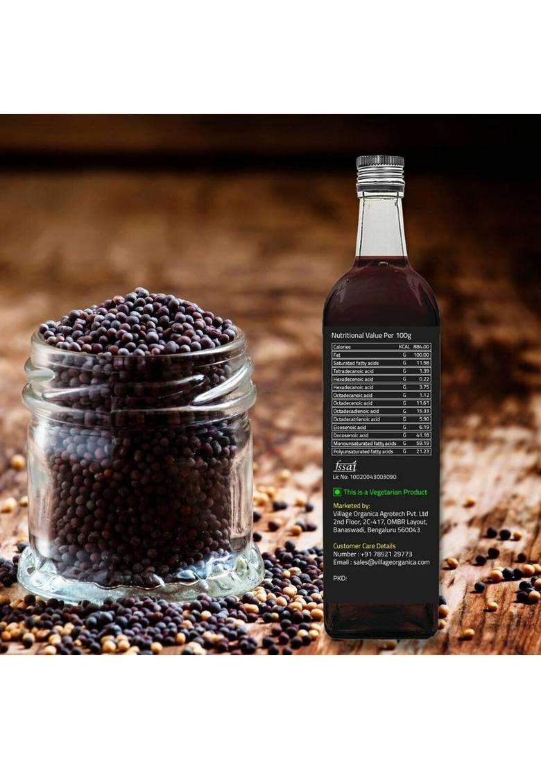 Village Organica Cold Pressed Mustard Oil|Sarson Tel| Kacchi Ghani |Cooking,Hair & Body Massage Oil Glass Bottle (750 Ml) - Indya