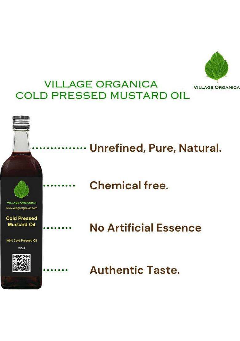 Village Organica Cold Pressed Mustard Oil|Sarson Tel| Kacchi Ghani |Cooking,Hair & Body Massage Oil Glass Bottle (750 Ml) - Indya
