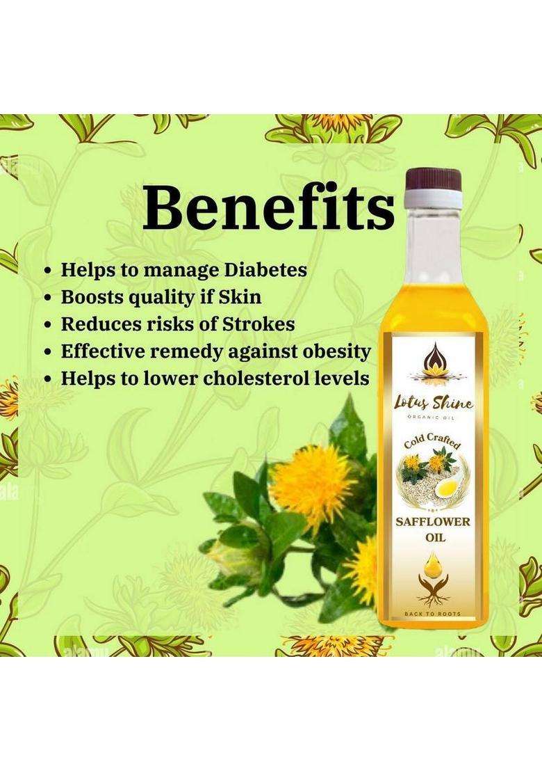 Lotus Shine Safflower (Kardi) Oil Coldpressed Pet Bottle (500 Ml) - Indya