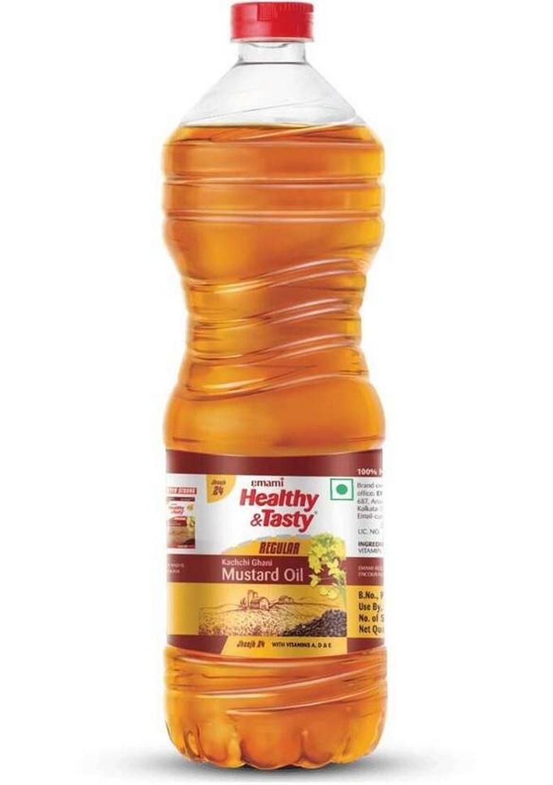 Emami Healthy & Tasty Kachchi Ghani Mustard Oil Plastic Bottle (825 G)