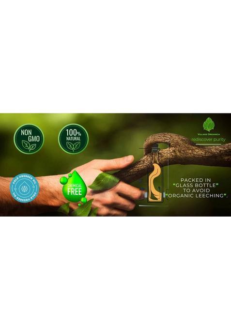 Village Organica Cold Pressed Flax Seed Oil | Linseed Alsi Tel Omega-3 For Hair & Skin Flaxseed Glass Bottle (250 Ml)