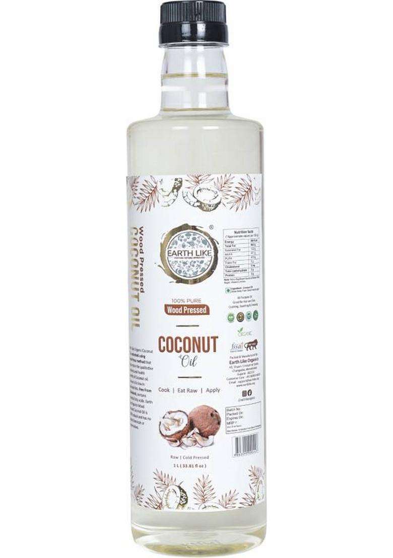 Earth Like Wood Pressed Coconut Oil 1 Liter|Cold From Ghani/Chekku Pet Bottle (1 L) - Indya