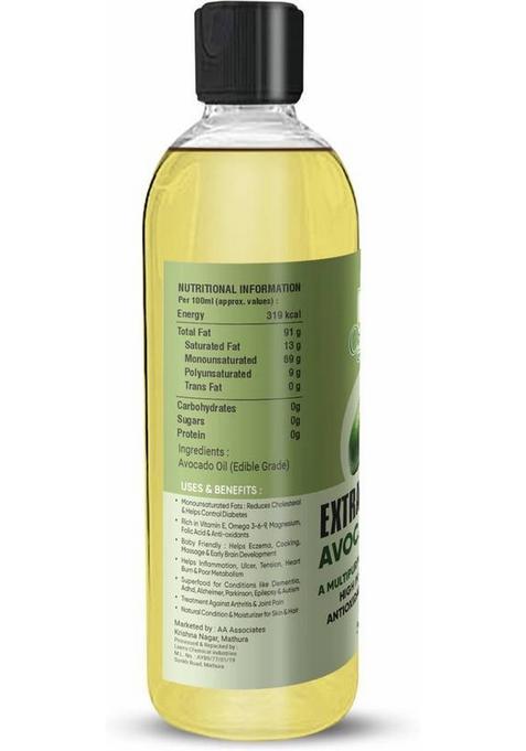 Laxmi Organic Avovado Oil For Skin Face Care N Hair Growth Pure Natural Fruit Tel Cooking Avocado Pet Bottle (200 Ml)